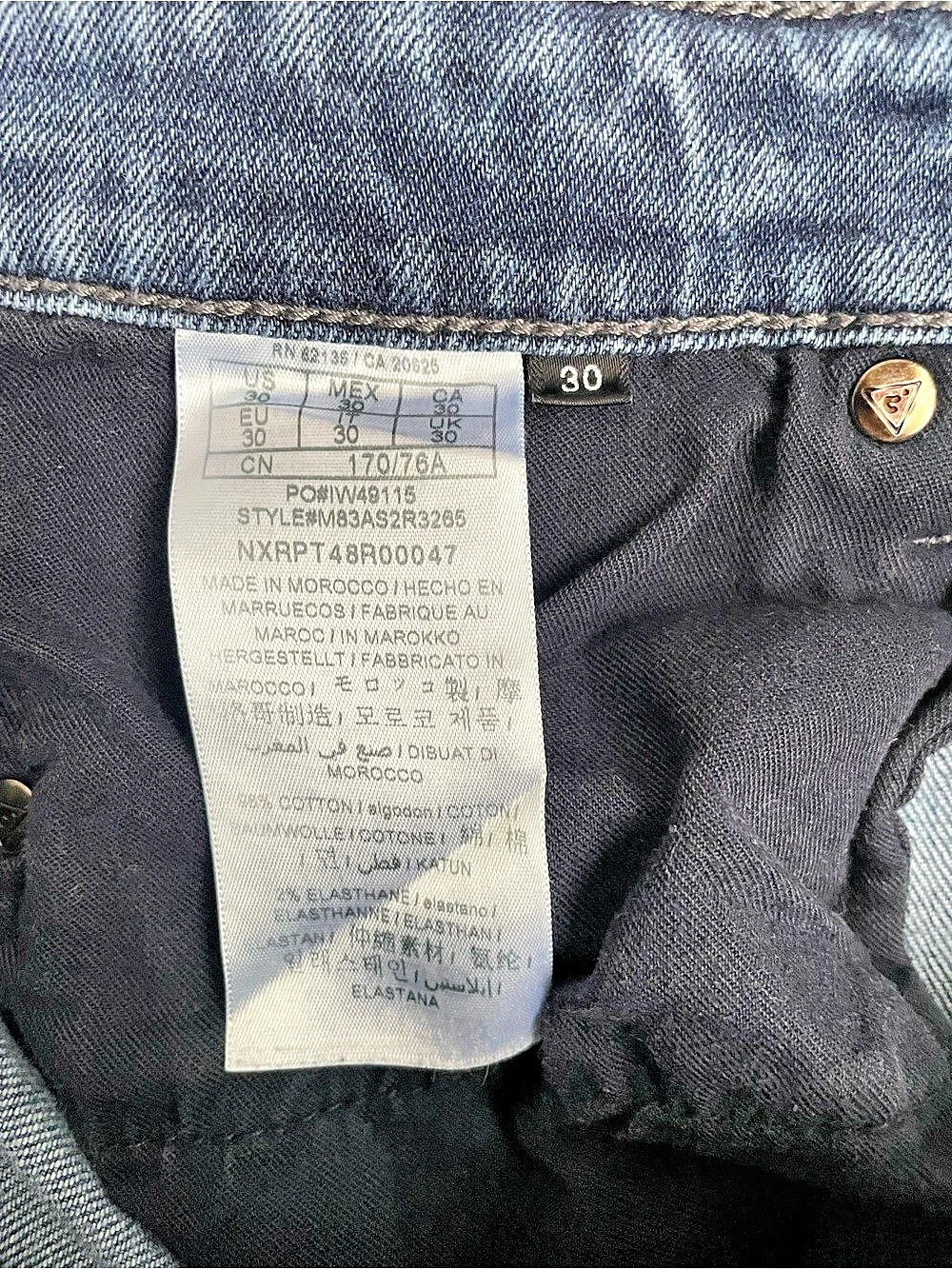 GUESS Slim Taper Distressed Moto Style Jeans, Blue, Size 30 - Picture 4 of 4